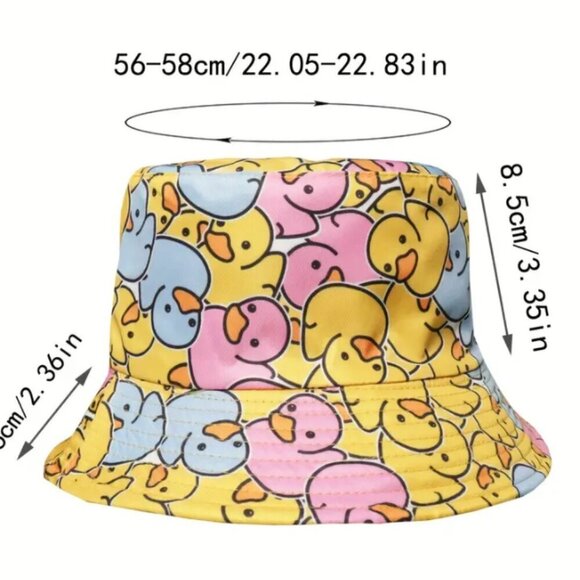 Hat Rubber Ducky Bucket Hat Pink Blue Yellow Reversable NWT - Picture 2 of 2
